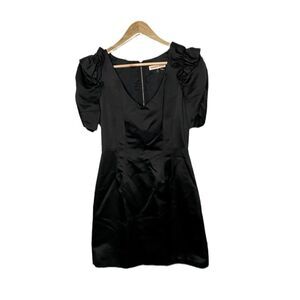 Rebecca Taylor Black V Neck Ruffle Sleeve Dress Size 4